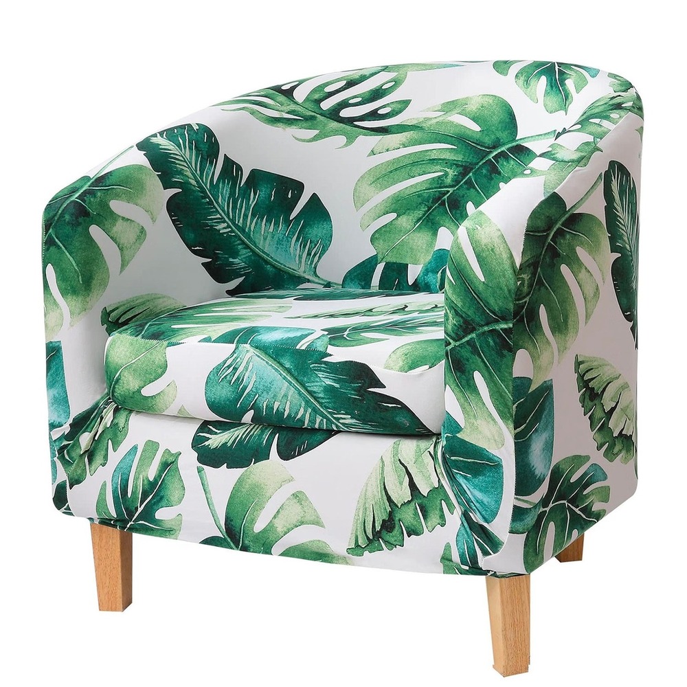 2 Pieces Printed Tub Cushion Cover, Stretch Chair Cover for IKEA Tullsta Green